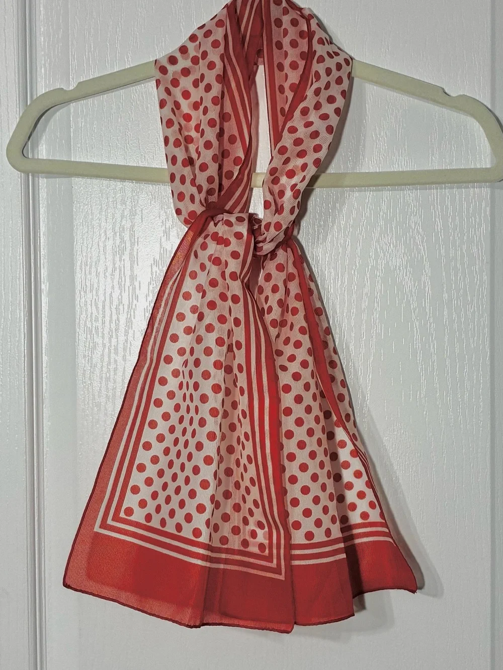 70s Polka Dot Headwrap Rectangular Scarf Red & White 52”L Vintage